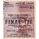 1963 FA CUP FINAL Ticket for Manchester United v Leicester Entrance 65 Turnstile G. Good