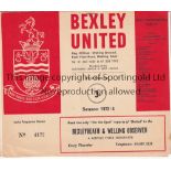 ARSENAL Programme for the away London Challenge Cup tie v. Bexley United 24/9/1973, very slight