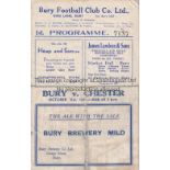 BURY - CHESTER 44 Bury home programme v Chester, 21/10/44, worn along folds. Fair
