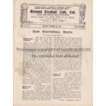 ARSENAL / SUNDERLAND Four page programme Arsenal v Sunderland 15/10/1921. Foxing at central spine.