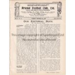 ARSENAL / HUDDERSFIELD Four page programme Arsenal v Huddersfield Town 27/11/1920. Ex Bound