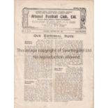 ARSENAL V BOLTON WANDERERS 1921 Programme for the League match at Arsenal 26/11/1921 horizontal