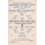 LIVERPOOL BOYS 51 Single card programme, Liverpool Boys v Lancaster Boys, 14/4/51, Lancs Schools Cup