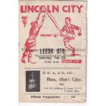 LINCOLN CITY V LEEDS UNITED 1949 Programme for the League match at Lincoln 5/2/1949, staple rusted