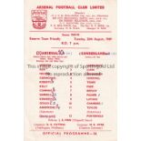 ARSENAL V SUNDERLAND 1969 Single card programme for the Reserve team Friendly at Arsenal 26/8/