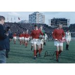 DENIS LAW Col 12 x 8 photo of Man United players being led out onto the field of play by captain