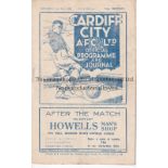 CARDIFF CITY v TORQUAY 1930 Programme for the league match at Cardiff, 22nd April 1930. Vertical