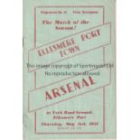 ARSENAL Programme for the away Friendly v Ellesmere Port Town 3/5/1951, slightly creased, small