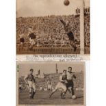 CARDIFF CITY V WOLVES Three B/W photos: 3/9/1955 8" X 5", 3/4/1955 8.5" X 5" Press and 2/1/1954 with