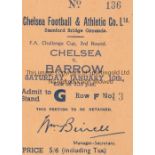 CHELSEA TICKET Chelsea match ticket for Chelsea's 3rd Round F A Cup Tie at Home to Barrow. 10/1/48