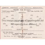 ARSENAL / ASTON VILLA Programme Arsenal v Aston Villa 15/4/1927. Staple rust. No writing.