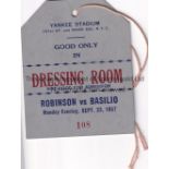 SUGAR RAY ROBINSON v CARMEN BASILIO 1957 Dressing Room Pass for the Yankee Stadium, New York, USA