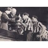 NEWCASTLE UNITED / 1955 FA CUP FINAL Original B/W 12" x 9" Photo of Jimmy Scoular receiving the