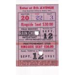 SUGAR RAY ROBINSON V RANDOLPH TURPIN 1951 Ringside Seat ticket for the Polo Grounds in New York, USA