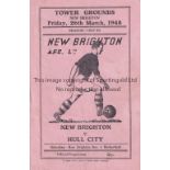 NEW BRIGHTON Programme New Brighton v Hull City 26/3/1938. Folds. No writing. Fair to generally good