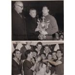 1956 WELSH CUP FINAL / CARDIFF V SWANSEA Five original B/W 8" X 5" press photographs, 4 Western Mail