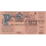 LIVERPOOL Unused ticket for the away European Cup tie v. Anderlecht 16/12/1964. Good