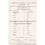 ARSENAL Small single sheet for the home SJFC tie v. Bristol Rovers 19/12/1967, slightly creased.