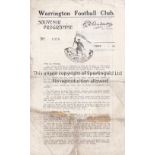WARRINGTON - VILLENEUVE 1934 Warrington Rugby League home programme v Villeneuve (France), 8/9/1934,