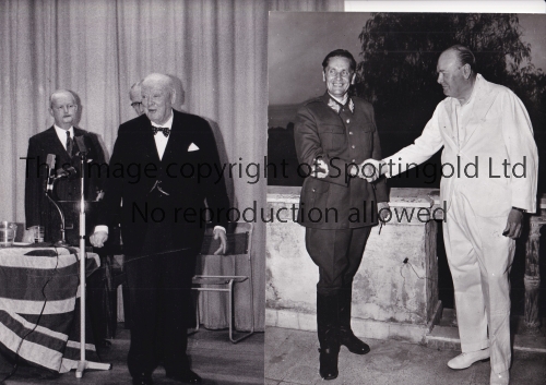 WINSTON CHURCHILL Two B/W press photos issued by Camera Press Ltd. with paper notations on the