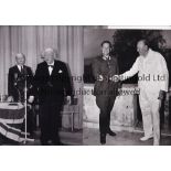 WINSTON CHURCHILL Two B/W press photos issued by Camera Press Ltd. with paper notations on the