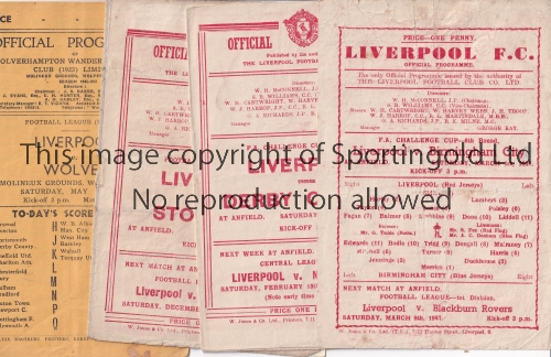 LIVERPOOL Three Liverpool home programmes and one away from the 1946/47 season v Stoke (lacks