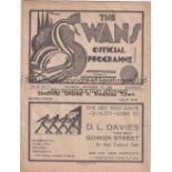 SWANSEA v SHEFFIELD UNITED 1938 Programme for the league match at Swansea, 5th November 1938. Good.