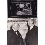 WINSTON CHURCHILL Two B/W press photos with paper notations on the reverse, 10" X 8" Keystone