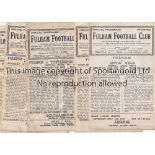 FULHAM Five Fulham home programmes v Aston Villa 1945/46, Tottenham 1946/47, QPR , Chesterfield,