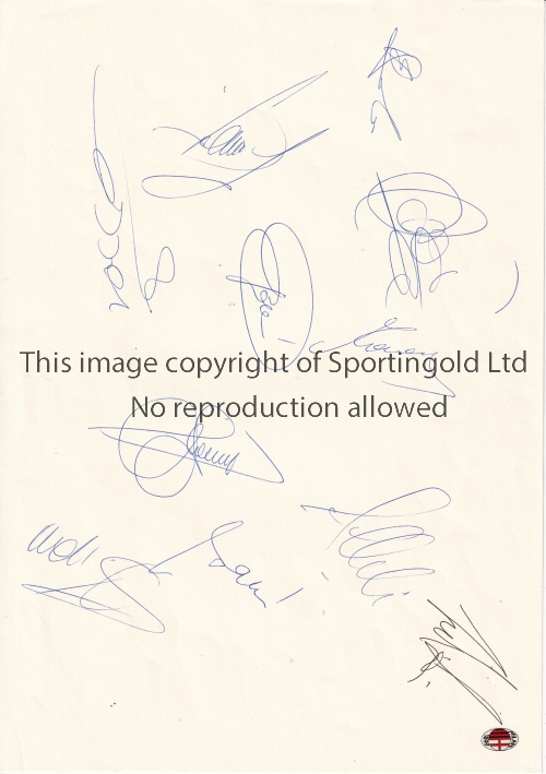 MILAN AUTOGRAPHS Eleven AC Milan autographs from 1995 on an A4 Card to include Baresi , Maldini