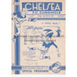 CHELSEA Home programme v Fulham 22/3/1940 . War League. 4 Page. Small stain. No writing. Generally