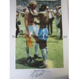 PELE AUTOGRAPH Colour 20" X 13.5" print of the iconic picture of Pele and Bobby Moore swapping