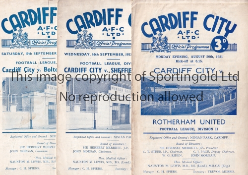 CARDIFF A collection of 25 Cardiff City Home programmes 1951/52 (1), 1953/54 (2), 1954/55 (5),