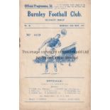 BURNLEY V BURY Burnley home programme 26th May 1947. Rusty staple, light fold. Generally good