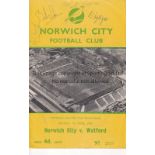 NORWICH Programme Norwich City v Watford 1957/58 believed to be signed by 6 Norwich players but