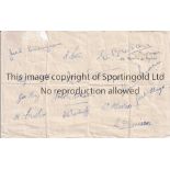 BURNLEY AUTOGRAPHS 1946/7 A folded white sheet with 13 autographs including manager Cliff Britton