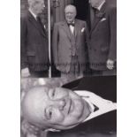 WINSTON CHURCHILL Two B/W press photos 10" x 8" issued by P.A.-Reuter with Harold MacMillan and