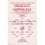 NEUTRAL AT ARSENAL 1964 Single card programme for London v Liverpool, Boys match 27/10/1964,