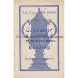 COLCHESTER UNITED V READING 1948 Colchester pre-League home programme in the FA Cup v. Reading 27/