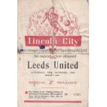 LINCOLN CITY V LEEDS UNITED 1952 Programme for the League match at Lincoln 25/10/1952, horizontal