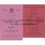 ARSENAL Two programmes for the away Friendlies v. Dartford 60/1 slight horizontal crease and Dulwich