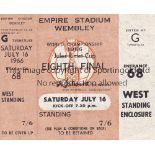 1966 WORLD CUP ENGLAND Unused ticket for Wembley 16/7/1966 England v Mexico. Good