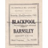 BLACKPOOL Four Page programme v Barnsley 22/12/1945. Light horizontal fold. No writing. Generally