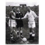 1956 WELSH CUP FINAL / CARDIFF V SWANSEA B/W 11" x 8" reprinted photo of the captains shaking