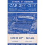 CARDIFF / CHELSEA Programme for the postponed friendly match at Ninian Park 27/1/1962. Generally