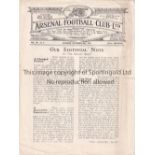 ARSENAL / BIRMINGHAM Four page programme Arsenal v Birmingham City 29/9/1923. Some slight staining