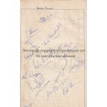 CRYSTAL PALACE 1950'S AUTOGRAPHS A large lined sheet signed by 15 players from the 1950's