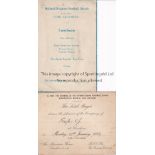 HOLLAND V BELGIUM 1944 Menu for the Luncheon 14/1/1944 at The Connaught Rooms and an invitation from