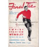 1938 CUP FINAL Official programme, Huddersfield v Preston, 30/4/1938, Cup Final, repair to top right