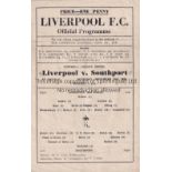 LIVERPOOL Single sheet programme Liverpool v Southport War League 20/11/1943. Score inserted.